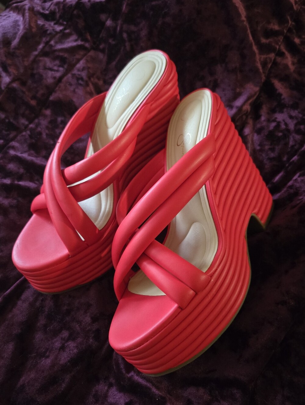 Jessica Simpson Red Strappy Platform Heeled Mules 7.5